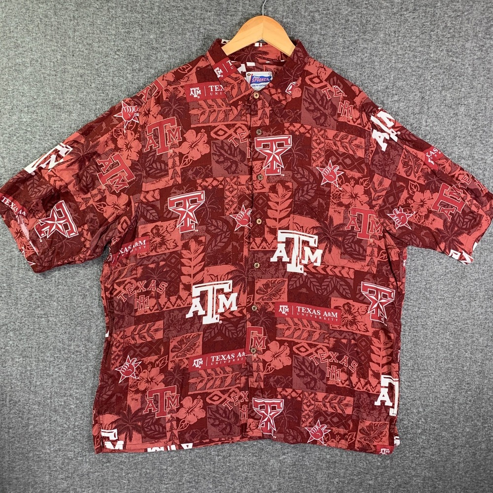 Reyn Spooner Texas A&M Shirt Men 2XL Short Sleeve AOP Floral Hawaiian